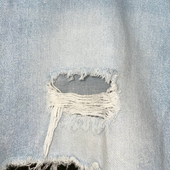 Pimki Skirt Blue Denim Mini Destroyed Raw Hem Button Zip Casual Size Small - Picture 6 of 10